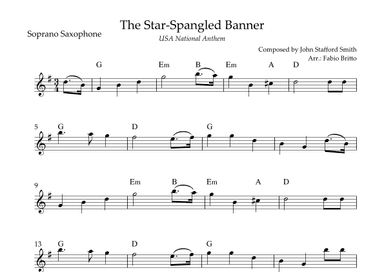 The Star Spangled Banner (USA National Anthem) for Soprano Saxophone Solo with Chords (F Major) (arr. Fabio Britto)