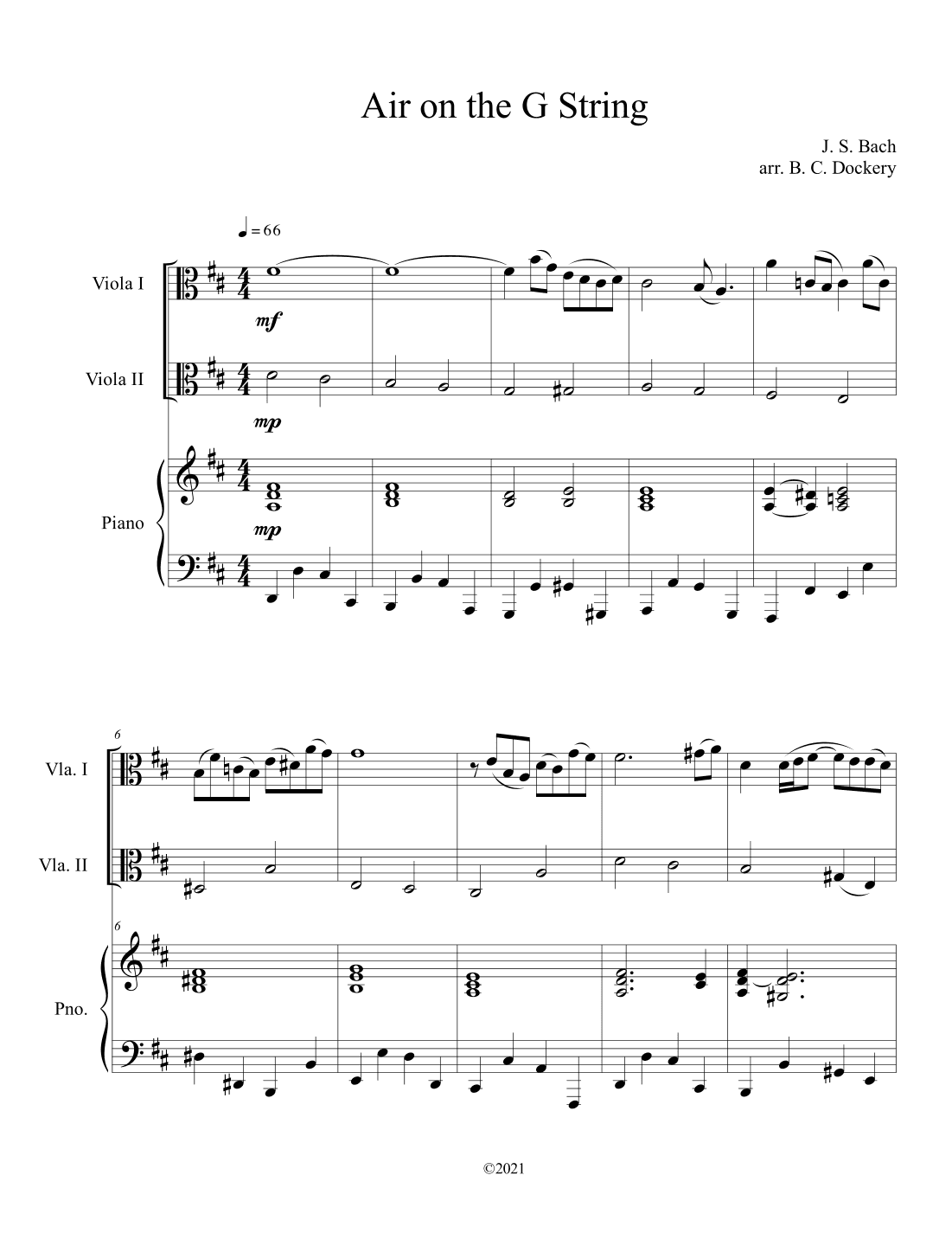 Air on the G String (Viola Duet with Piano Accompaniment) (arr. B. C. Dockery)