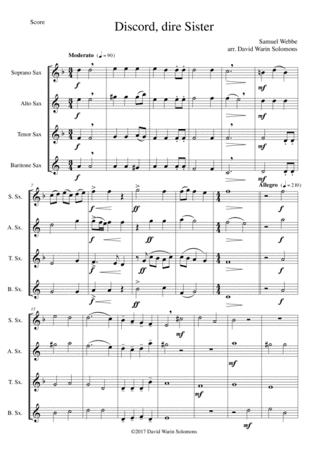 Discord, dire sister for saxophone quartet (arr. David Warin Solomons)