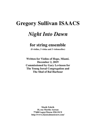 Gregory Sullivan Isaacs; Night Into Dawn for string ensemble, score only