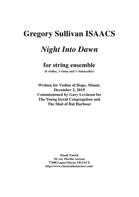 Gregory Sullivan Isaacs; Night Into Dawn for string ensemble, score only