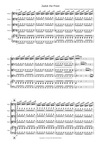 Zadok the Priest for Viola Quartet (arr. David Burndrett)