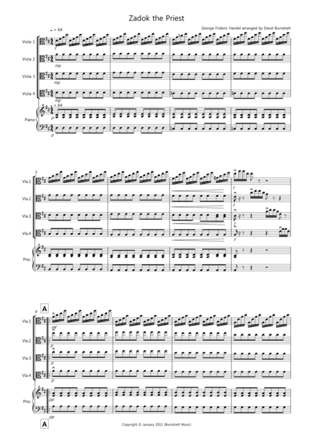 Zadok the Priest for Viola Quartet (arr. David Burndrett)