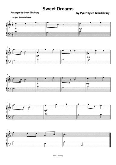 Sweet Dreams by P. Il. Tchaikovsky, Easy piano version for beginners (arr. Leah Ginzburg)