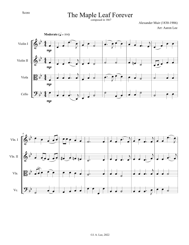The Maple Leaf Forever (for string quartet) (arr. Aaron Lee)