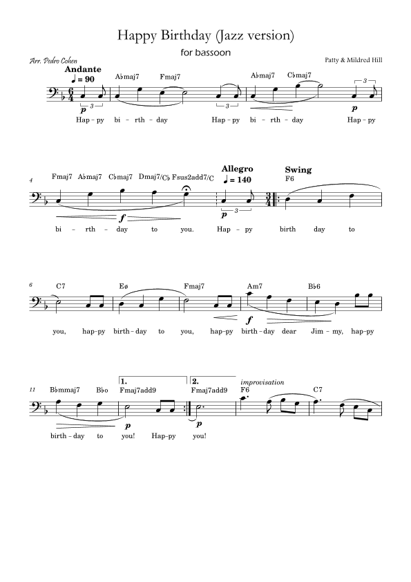 Happy Birthday (jazz version) (arr. Pedro Cohen)