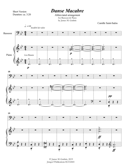 Saint-Saëns: Danse Macabre for Bassoon & Piano Short Version (arr. James M. Guthrie)