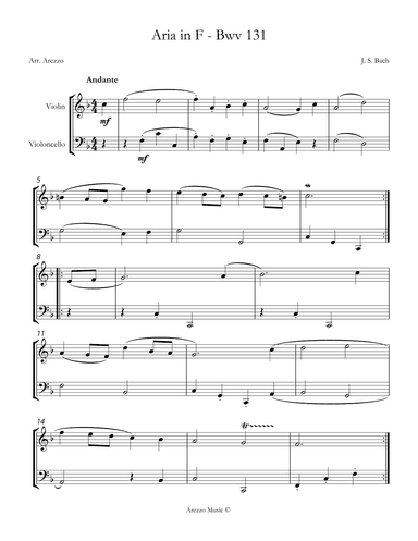 bach gavotte in f bwv anh.131 violin and cello sheet music (arr. Arezzo Music)