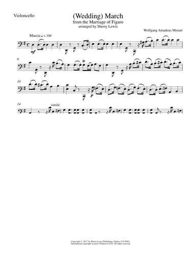 March from the Marriage of Figaro (Bridal March) for CELLO SOLO (arr. Sherry Lewis)