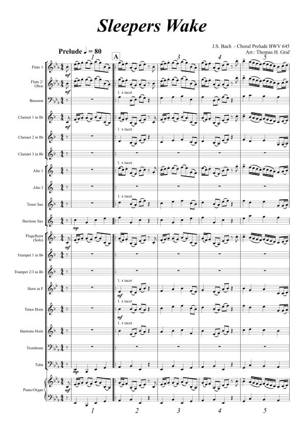 Sleepers Wake - Choral and Prelude BWV 645 - Concert Band (arr. Thomas Graf)
