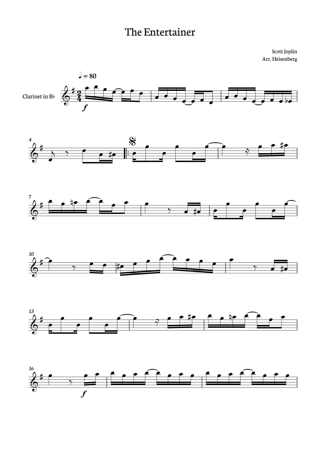 The Entertainer for Clarinet Solo (arr. Heisenberg)