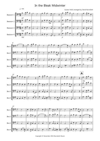 In the Bleak Midwinter for Bassoon Quartet (arr. David Burndrett)