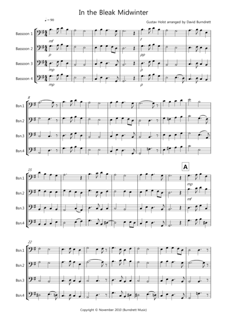 In the Bleak Midwinter for Bassoon Quartet (arr. David Burndrett)