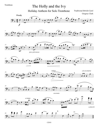 The Holly and the Ivy - Holiday Anthem for Solo Trombone