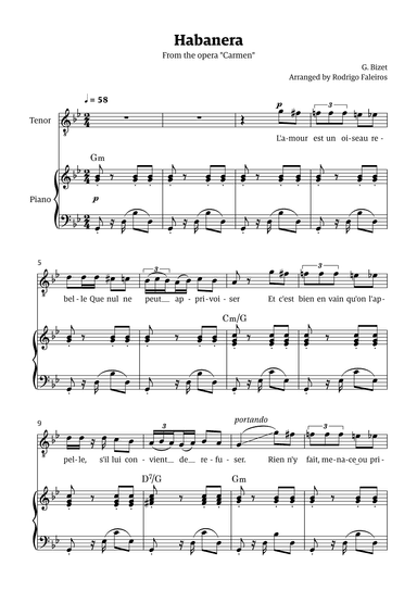 Habanera (for tenor - G minor/major) (arr. Rodrigo Faleiros)