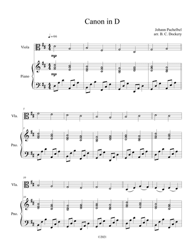 Canon in D (Viola Solo with Piano Accompaniment) (arr. B. C. Dockery)
