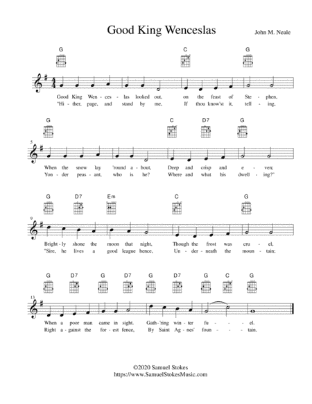Good King Wenceslas - lead sheet in G major (arr. Samuel Stokes)