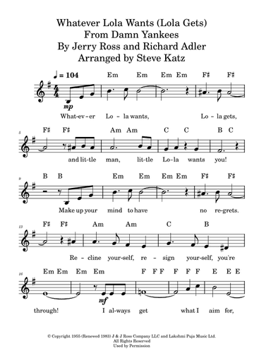 Whatever Lola Wants (lola Gets) (arr. Steve Katz)