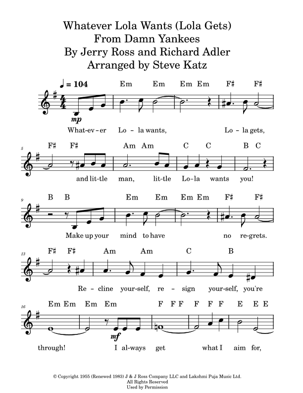 Whatever Lola Wants (lola Gets) (arr. Steve Katz)