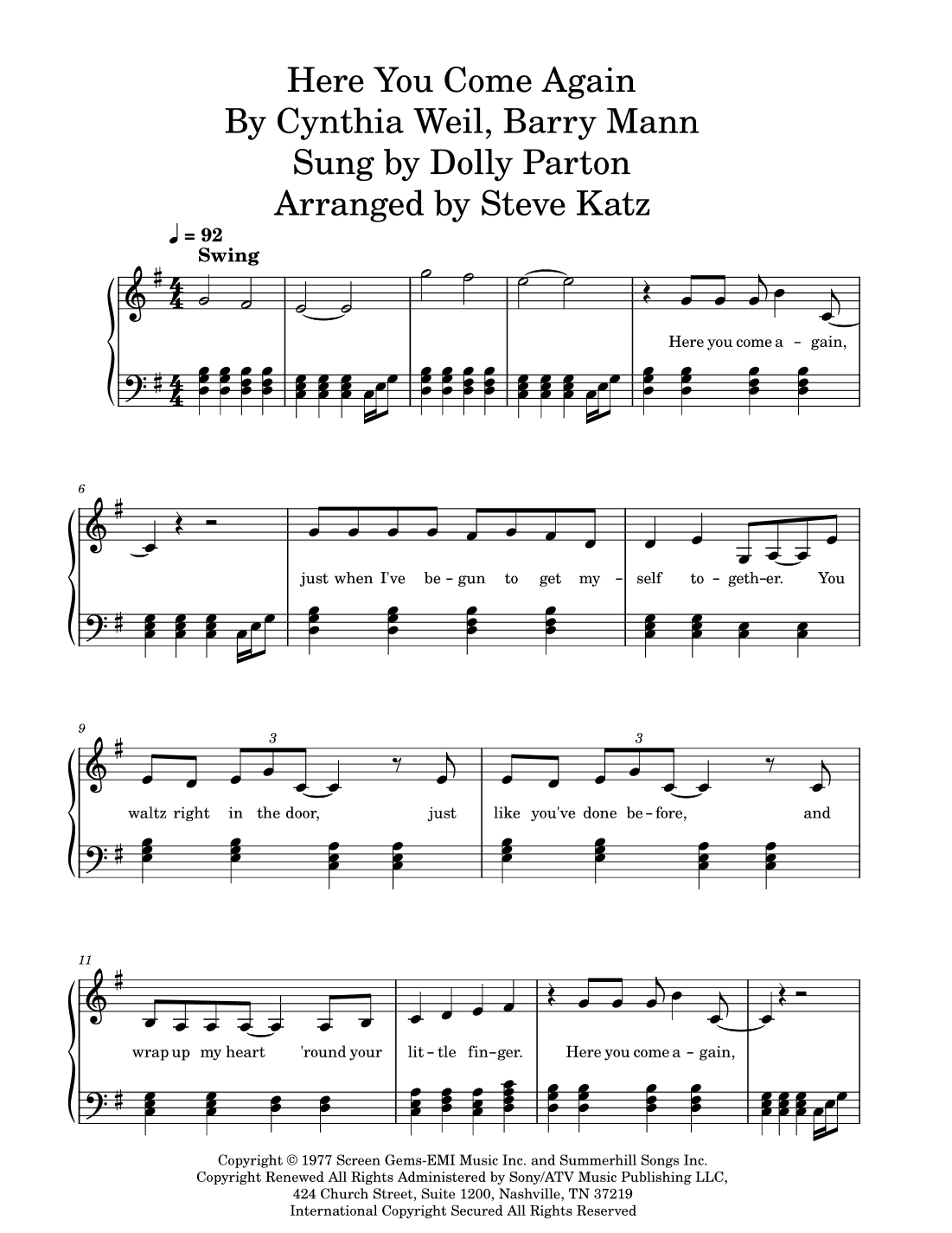 Here You Come Again (arr. Steve Katz)