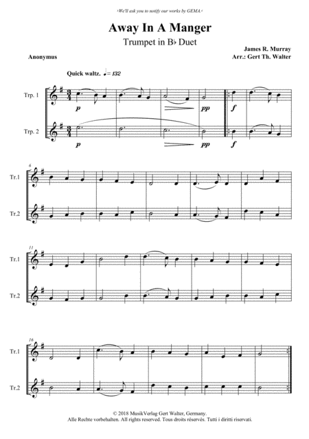 Away In A Manger (1st. version) (arr. Gert Th. Walter)
