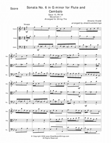Vivaldi, A. - Sonata No. 6 Mvt. 1 for Violin, Viola and Cello (arr. Linda M. Scott)