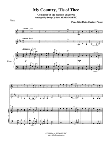 My Country, 'Tis of Thee for Flute, Clarinet & Piano (arr. Doug Clyde)