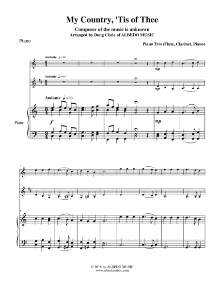 My Country, 'Tis of Thee for Flute, Clarinet & Piano (arr. Doug Clyde)