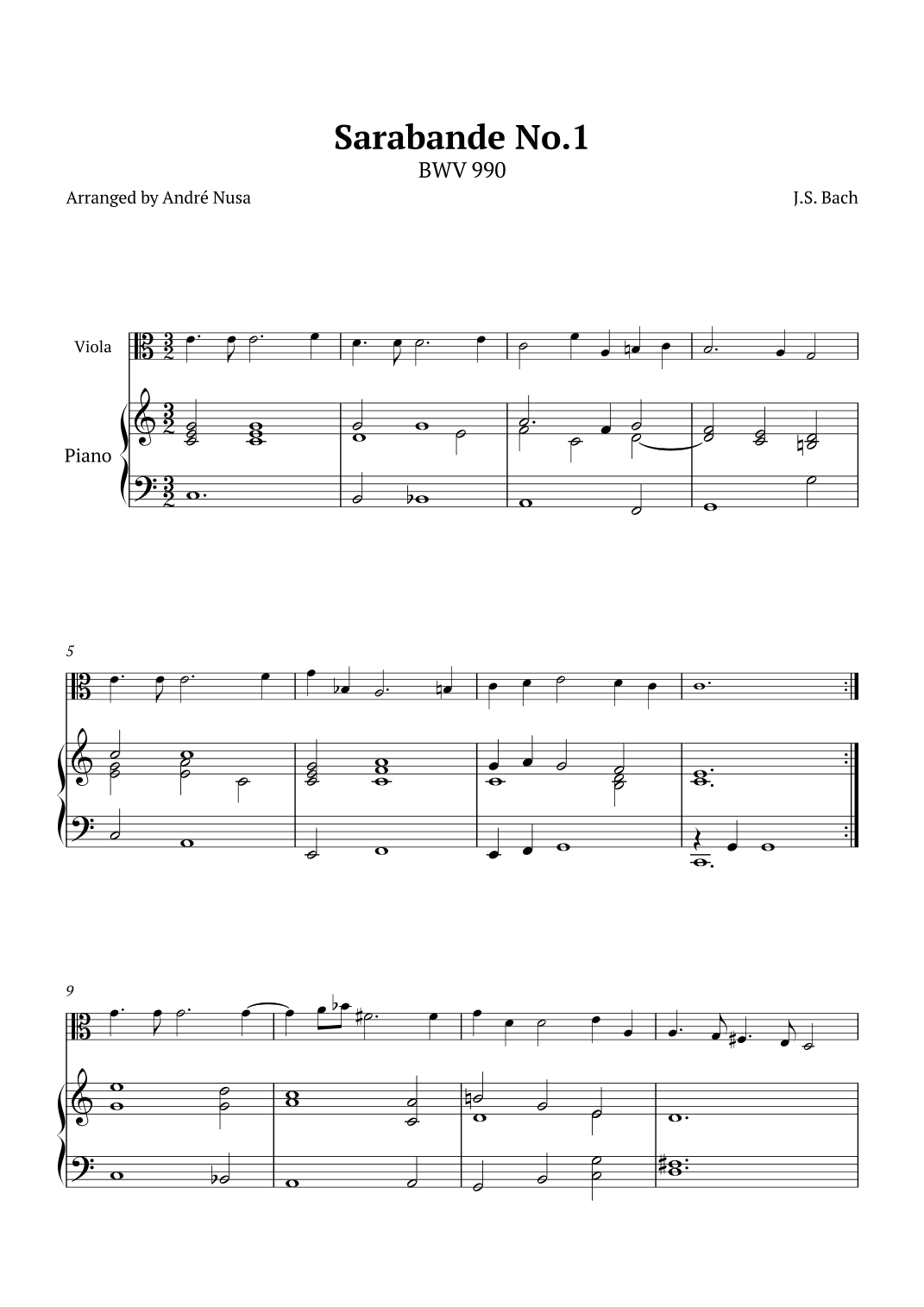 Sarabande No.1 BWV 990 (arr. André Nusa)