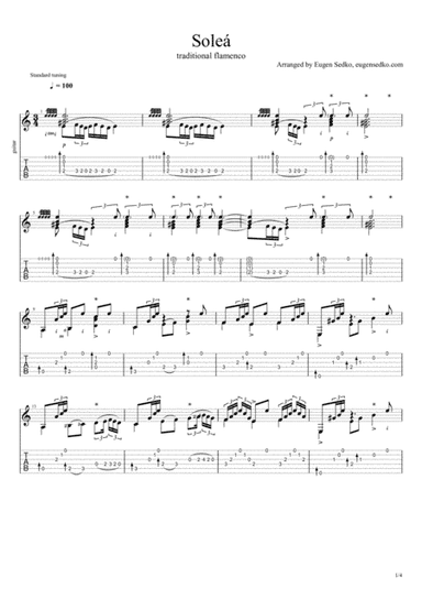 Traditional Soleá / Soleares (flamenco guitar), notes + tabs (arr. Eugen Sedko)