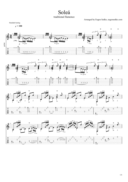 Traditional Soleá / Soleares (flamenco guitar), notes + tabs (arr. Eugen Sedko)
