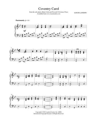 Coventry Carol - Traditional Christmas - Louis Landon - Solo Piano (arr. Louis Landon)