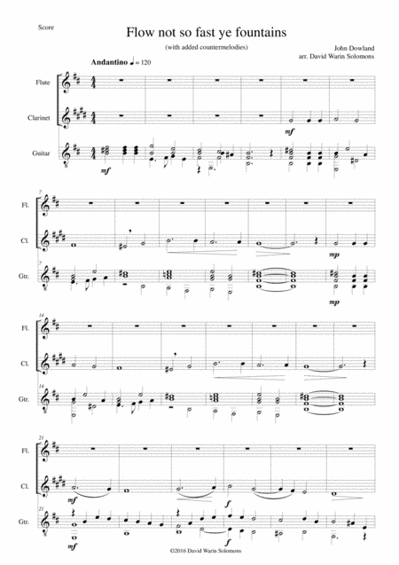 Flow not so fast ye fountains for flute, clarinet and guitar (arr. David Warin Solomons)