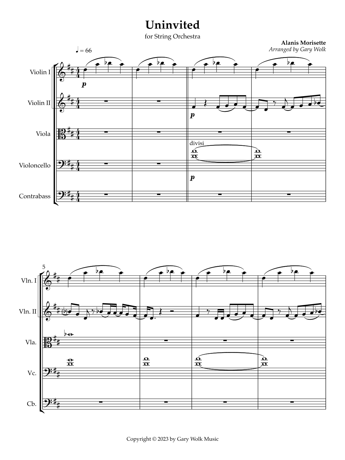 Uninvited (arr. Gary Wolk)