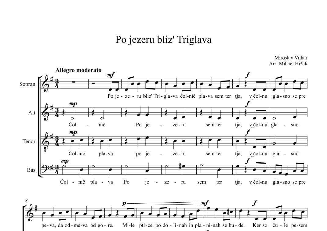 Po jezeru bliz Triglava (arr. Mihael Hižak)