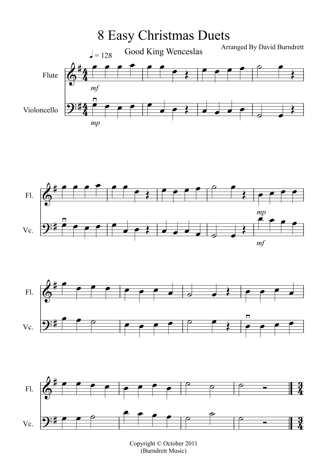 8 Easy Christmas Duets for Flute and Cello (arr. David Burndrett)