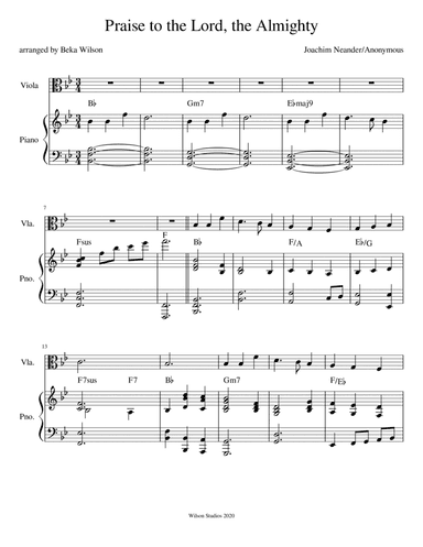 Praise to the Lord, the Almighty--advanced viola solo (arr. Beka Wilson)