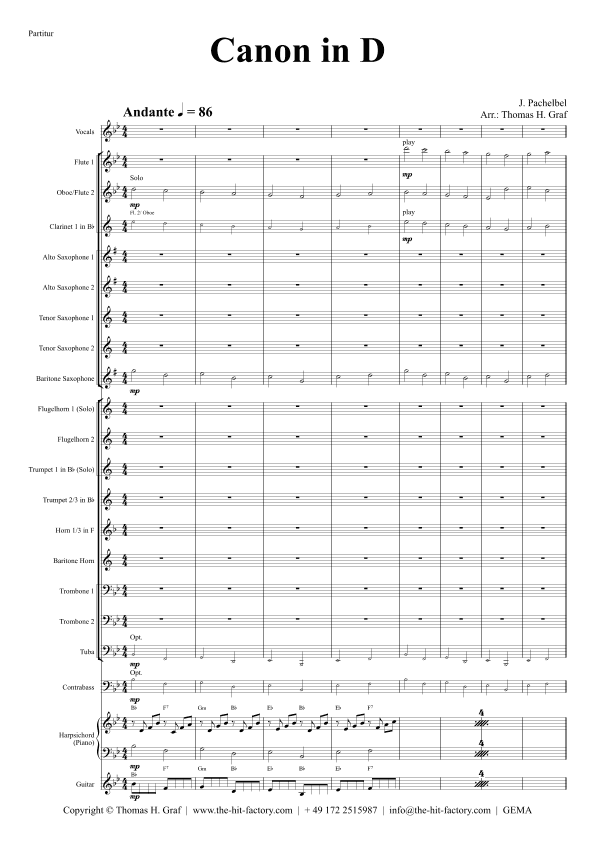 Canon in D (Bb) - Pachelbel - Voc. Opt - Concert Band (arr. Thomas Graf)