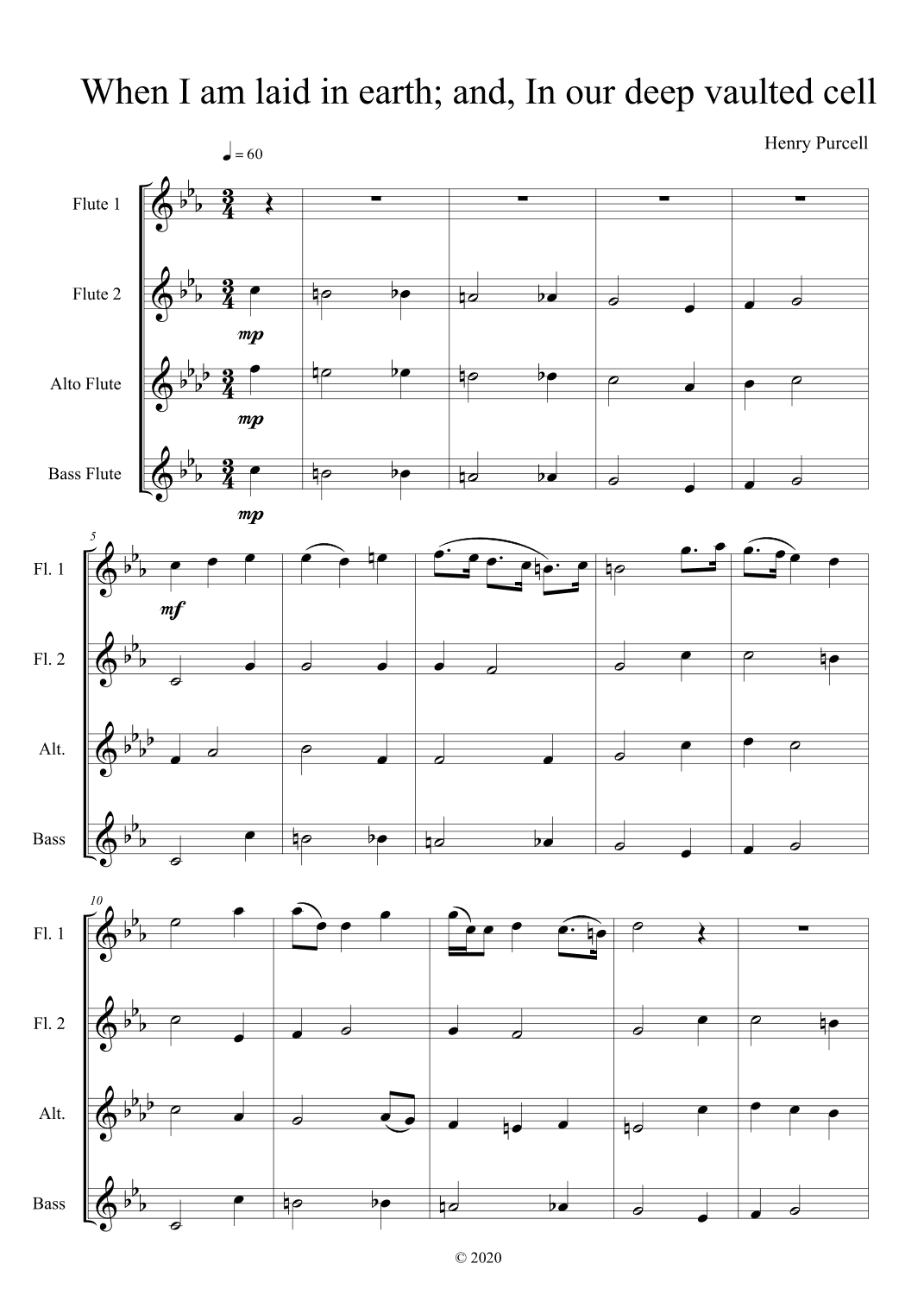 When I am laid in earth, and The Witches' quartet, In our deep vaulted cell - Score Only (arr. Karen McAulay)