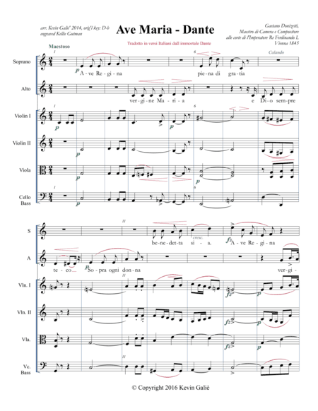 Ave Maria - Dante (Galiè) SA Score and Parts (arr. Kevin Galie')