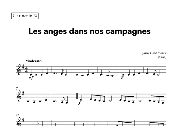 Les anges dans nos campagnes (for Clarinet) (arr. Cadenza Editions)