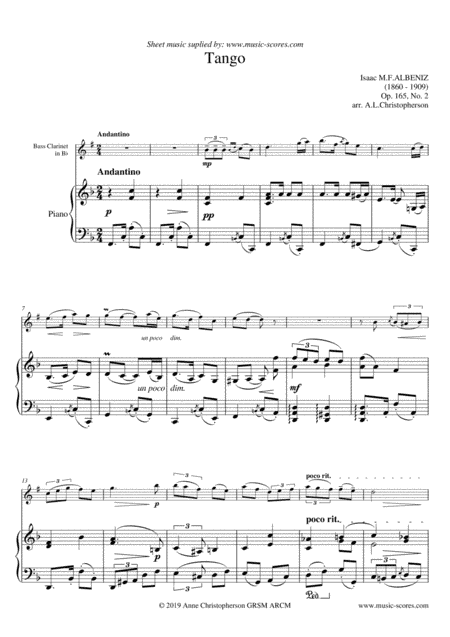 Tango - Bass Clarinet and Piano (arr. Anne L Christopherson GRSM ARCM)