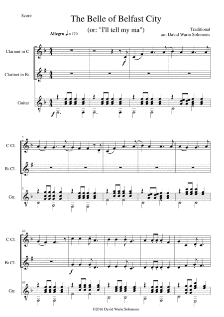 Belle of Belfast City (I'll tell my ma) for C clarinet, B flat clarinet and guitar (arr. David Warin Solomons)