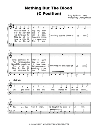 Nothing But The Blood of Jesus (Easy Piano) (C Position) (With Note Names) (arr. Cherylynmusic)