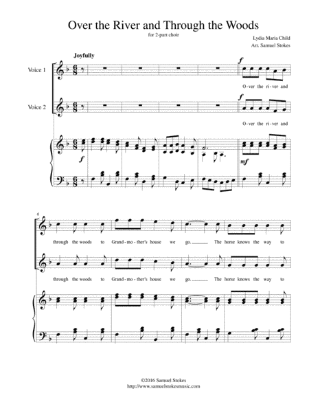 Over the River and Through the Woods - for 2-part choir with piano accompaniment (arr. Samuel Stokes)