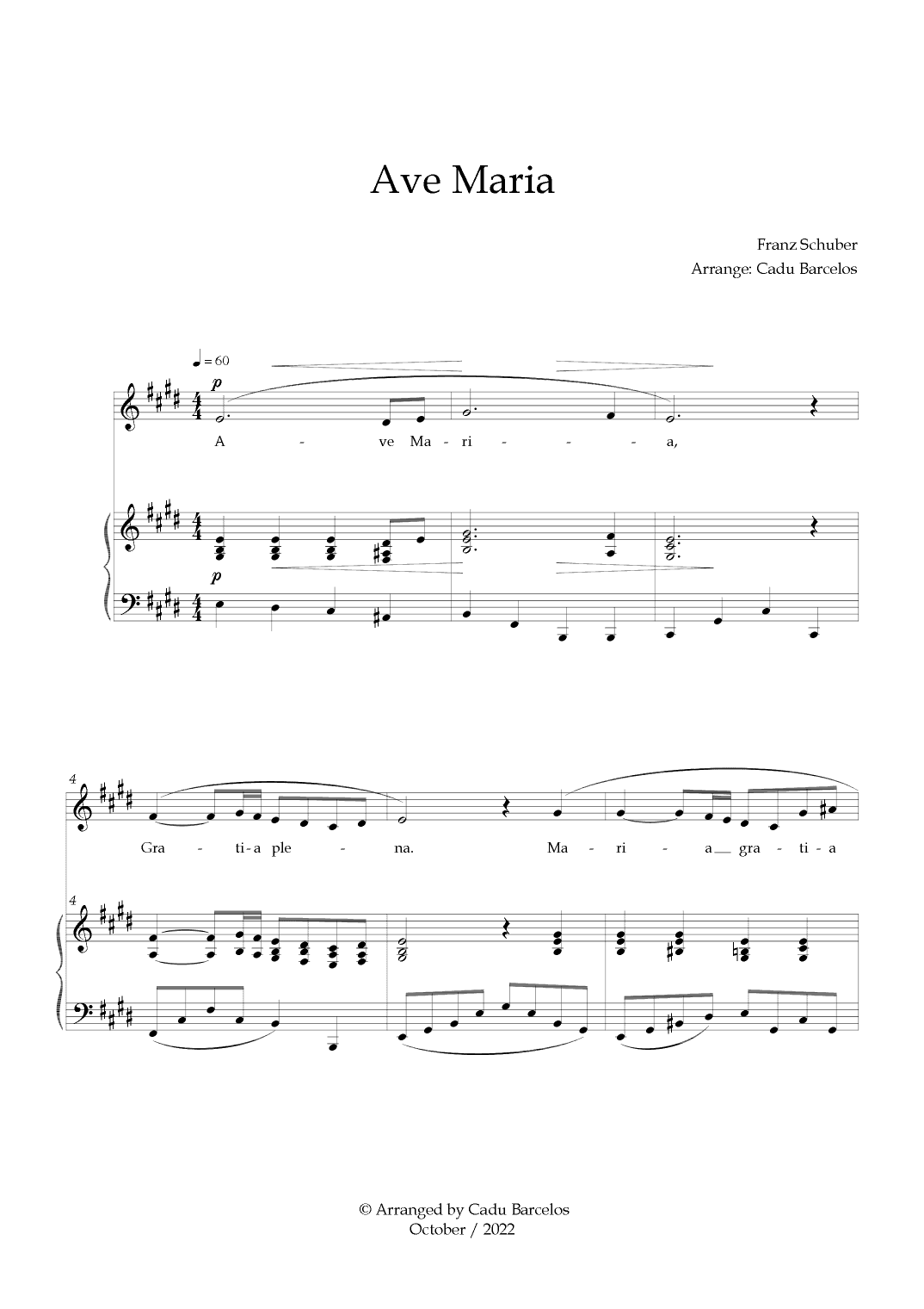 Ave Maria - Schubert E Major (arr. Cadu Barcelos)