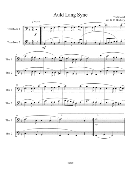 Auld Lang Syne (trombone duet) (arr. B. C. Dockery)
