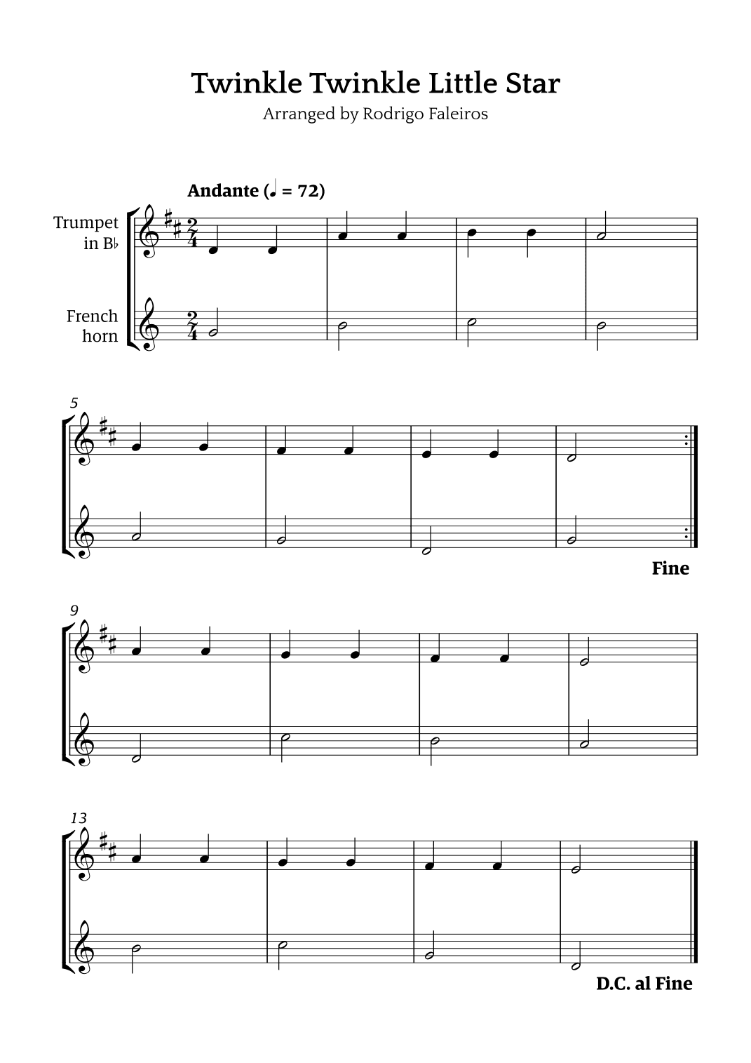 Twinkle Twinkle Little Star (for beginners) (arr. Rodrigo Faleiros)