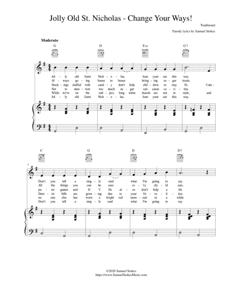 Jolly Old St. Nicholas - Change Your Ways (as heard on Dr. Demento Show) - Piano/Vocal/Guitar (arr. Samuel Stokes)