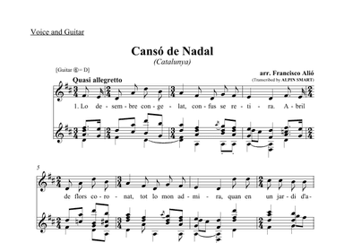 Canso de Nadal (AKA "La Nit de Nadal")("Christmas Song/Eve")(Catalan Christmas Traditional Song) (arr. Alpin Smart (transcription for voice and guitar))
